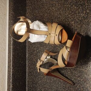 Guess Tan Leather Platform High Heel Sandals
